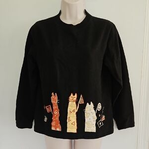 Vintage Onque Petite Cat Applique Top Size S Petite